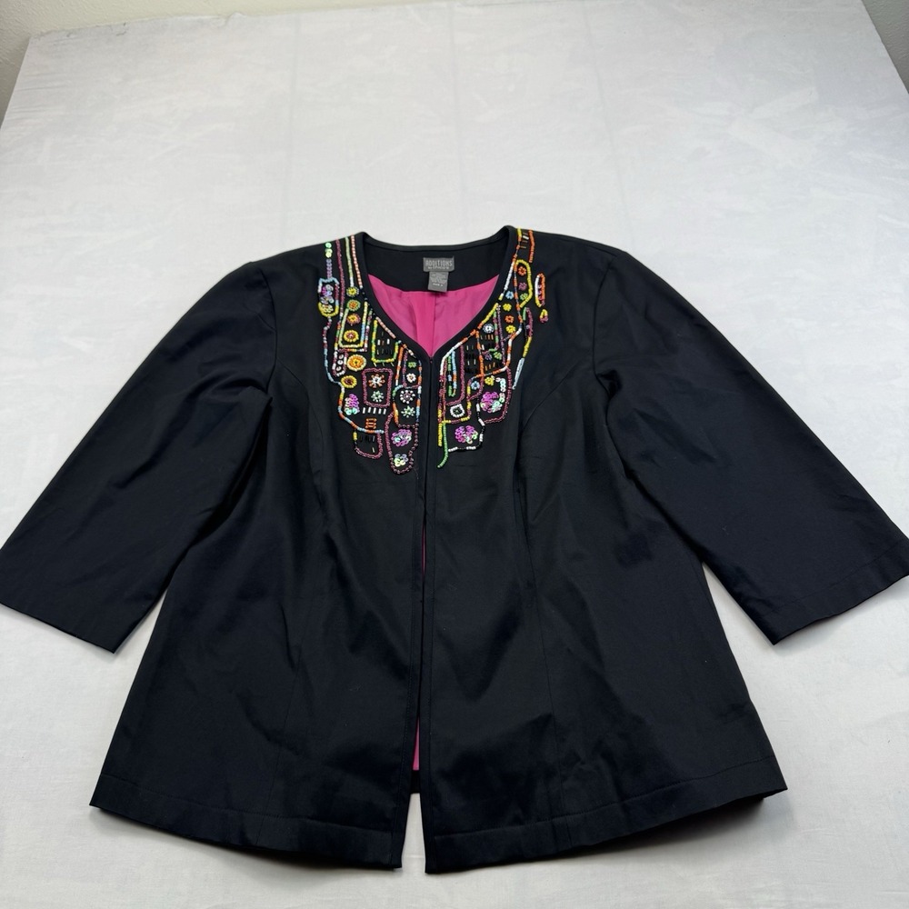Additions by Chico's Womens Size 2 US 12 Black Embroidered Beaded Jacket Blazer